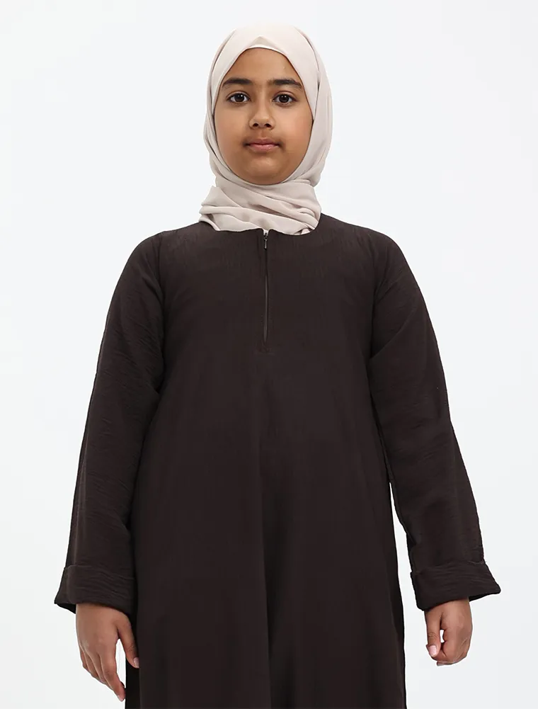 Chocolate Linen Feel Basic Girls Abaya